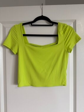 Second Skin Neon Lime Square Neck Crop Top - Short Sleeve
